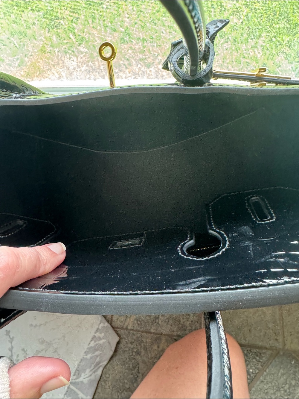 Classic Black Croc-Embossed Satchel with Gold Hardware - Picture 11 of 11